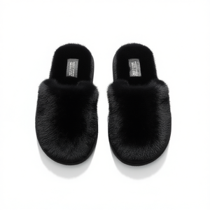 Fex06 Pantofole in pelliccia da donna nere taglia 36/37, calde invernali, a punta aperta, alla moda, con fodera in pelliccia sintetica - Product Image 1