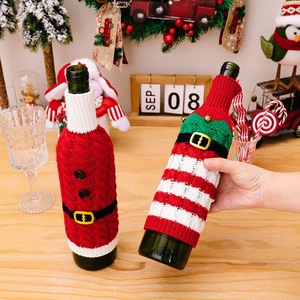 Pull tricoté de couverture de bouteille de vin de Noël Père Noël Elf Design Décorations de vin de vacances pour le <span class=keywords><strong>restaurant</strong></span> de fête de Noël - Product Image 1