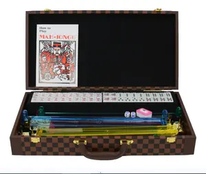 Customized Luxury American Mahjong Set With 4 Pushers Racks In PU Leather Case Western Mah-Jong Game
