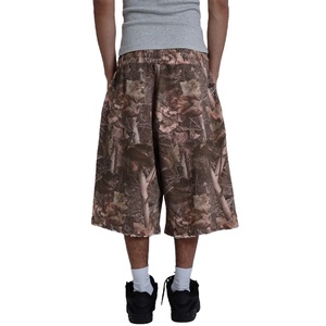 Custom Woodland Camo Jogger <b>Shorts</b> Cotton Fleece <b>Sweatpants</b> Oversized Distressed Hem Raw Edge Joggers <b>Shorts</b> - Product Image 4