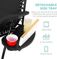 Chaise pliante grise extra large, supportant jusqu'à 400 lb, avec dossier inclinable à gravité zéro large et réglable, et porte-gobelet – Vente en gros