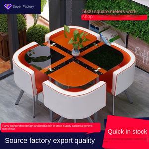 <span class=keywords><strong>Internet</strong></span> célèbre petite Table en verre trempé créatif chaise combinaison pour ménage lait thé boutique réunion Tables à manger - Product Image 2
