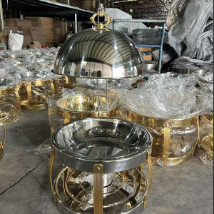 Traiteur Salle À Manger Poêle Cuisine Makan Doré En Acier Inoxydable Plat À Chauffer Boule De Coeur Couvercle Suspendu Style Grain De Bois Plat À Chaleurs - Product Image 5