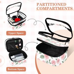 Wholesale Custom Pink Floral Printed Double Layer Clear Top Makeup Bag Cosmetic <b>Pouch</b> <b>Waterproof</b> Travel Toiletry Wash Bag - Product Image 4