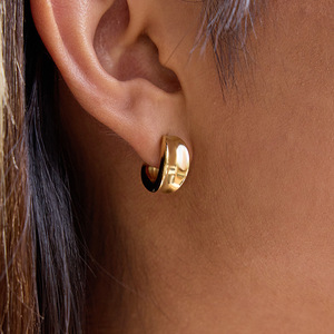Pendientes de aro cóncavos de acero inoxidable, chapados en oro de 18 quilates, diseño geométrico, joyería de moda para mujer - Product Image 3