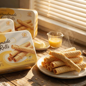 Ohne Konservierungsstoffe Frisch Gebackene Eierrollen-Kekse Gesunder Snack Handgemachte Knusprige Waffelröllchen mit Schwarzem Sesam Geschmack Großpackung - Product Image 1