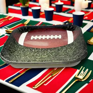 Rugby futbol kağıt tabaklar spor tema için kare parçalanabilir parti dekoratif spor olay futbol oyunu sofra malzemeleri
