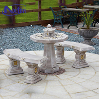 Table et banc en pierre naturelle sculptée sur mesure pour jardin et parc, motif sculpté, table et chaise en marbre rouge, sculpture, statue