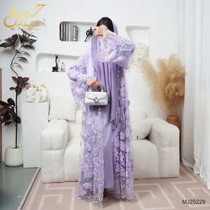 EID ramazan Habib mor boncuklu Abaya Femmes Robe Musulmane toptan lüks 2 parça Abaya üreticileri - Product Image 1