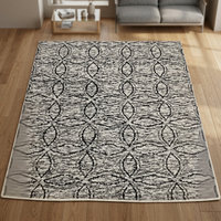 Tapis moderne géométrique antidérapant rectangulaire gris et noir en laine de Nouvelle-Zélande noué à la main, style marocain, à poils longs, avec support en coton pour salon