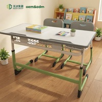 Ensemble Chaise et Table de Classe Type C, Plateau en Bois Épais en Forme de F, Design de Style Français, Hauteur Réglable, Deux Tiroirs, Garantie 5 Ans pour Écoles