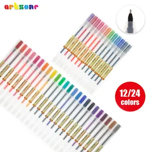 Diskon besar pena Gel berwarna 12/24 warna menulis halus 0.5mm titik halus Fineliner warna Gel tinta pulpen gaya Jepang Set pena