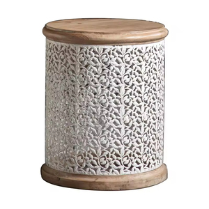 โต๊ะกาแฟไม้สไตล์อเมริกันแบบแกะสลัก โต๊ะข้างเตียงไม้ทันสมัย ทนทาน ใช้ข้างโซฟา ข้างห้องโถง มุมห้องนั่งเล่น - Product Image 1