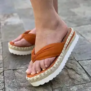 Sandal Jepit Wanita, Sandal Wedges Wanita Espadrilles Piping Jute