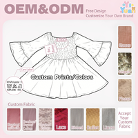 Robe d'été évasée pour enfants à épaules dénudées, manches smockées cloche, col carré, en soie de lait, imprimé personnalisé, pour tout-petits, collection boutique filles