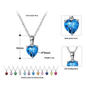 Collar con colgante de piedras preciosas de Plata de Ley 925 fina, cadena de eslabones con forma de corazón romántico de piedra natal de circón de tres garras del zodiaco doce - Product Image 3