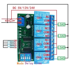 Modulo Relè Multifunzione a 4 Canali con Ritardo, Flip-Flop Bistabile, Auto-bloccante, Interlock, Condizionatore di Alimentazione, Dispositivo Audio, Sequenza di Accensione - Product Image 3