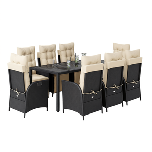 Set da Pranzo da Giardino in Polyrattan Nero per 8 Persone con Coperture Rimovibili, Arredamento da Esterno Stile Contemporaneo - Product Image 1