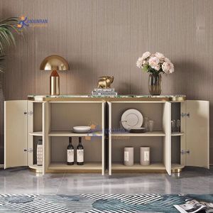 Dessus de marbre de luxe moderne en acier inoxydable avec rembourrage en cuir Buffet/Console/Tv/Vitrines - Product Image 4