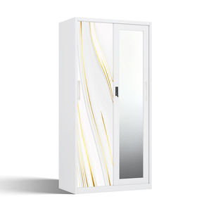 Armario Metálico con 2 Puertas Corredizas, Espejo y Estampado de 900 mm para Dormitorio - Product Image 2