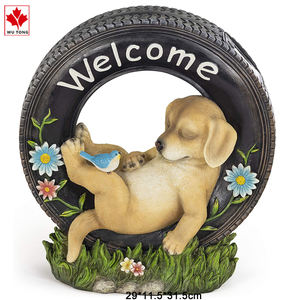 Komik yavru köpek güneş enerjili LED açık dekor reçine heykelcik ev halk sanat tarzı aşk için hoş geldin yazısı dışında veranda - Product Image 4