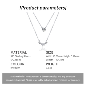 Collana a Doppio Strato in Argento Sterling 925 con Pendente in Zirconia Cubica per Donna, Gioielli alla Moda, Vendita all'Ingrosso - Product Image 2