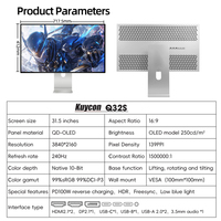 Moniteur de jeu Kuycon Q32S E-Sports Ordinateur de bureau avec écran QD-OLED Quantum Dot auto-luminescent 240 Hz sans support