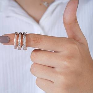 Rose <b>Gold</b> Diamond Stackable <b>Rings</b> <b>Set</b> for Women Elegant Wedding Anniversary Bands Minimalist Jewelry - Product Image 3