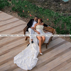 Customized Mini Flowers Satin <strong>Weding</strong> <strong>Dress</strong> Sheath Strapless Above Knee Short Beach Bride Party Gowns Vestidos De Novia 2025 - Product Image 3