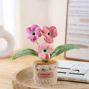 Nuova Decorazione per Auto e Ufficio: <span class=keywords><strong>Fiore</strong></span> di Lana all'Uncinetto Fatto a Mano, <span class=keywords><strong>Primula</strong></span> Artificiale in Vaso - Product Image 4