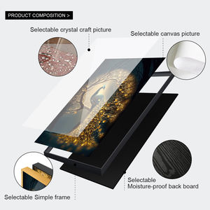 لوحة فنية حديثة فاخرة لمنظر طبيعي مع طاووس ذهبي، تصميم جداري من الكريستال والبورسلين لتزيين غرفة المعيشة والمنزل - Product Image 4