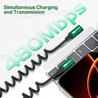 PD 240W Type C USB C Super Charge Données Câble Enroulé Ressort Rétractable Cordons De Charge Rapide pour Xiaomi pour Téléphones Huawei