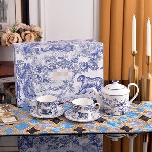 D Series Luxury 5-Piece Bone China <b>Coffee</b> & Tea Set with Kettle Cup Saucer-Food Safe Drinkware - Product Image 1