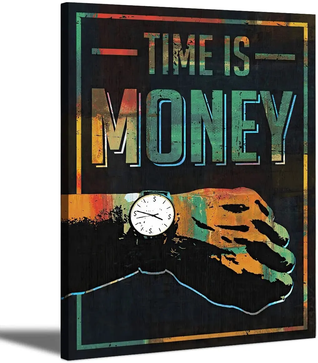 Motivational Pictures Vintage Painting Time is Money Poster Print Inspirational Canvas Wall Art