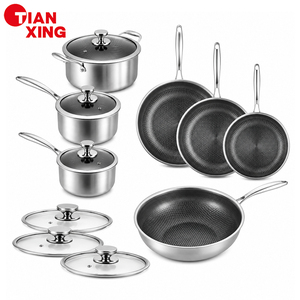 Juego de utensilios de cocina antiadherentes de acero inoxidable multicapa TIANXING con diseño de panal, juego de ollas de triple capa al por mayor - Product Image 1
