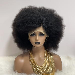 Pelucas Afro Rizadas Kinky con Encaje Frontal, Cabello Humano, Peluca Frontal de Encaje 13x4 para Mujeres Negras, Pre-Desplumada, Peluca Afro Rizada Grande y Voluminosa - Product Image 1