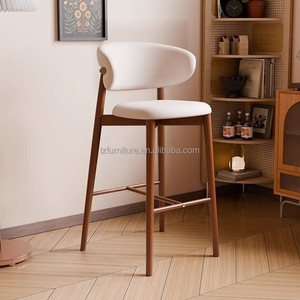 Modern Fabric Leather Curved <b>Back</b> Wooden Counter Height <b>Stool</b> <b>Bar</b> Chair Barstool Home Kitchen Hotel Office Lobby Restaurant Club - Product Image 5