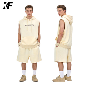 XUFEI Set Gilet con Cappuccio e Logo Personalizzato 100% Cotone, Top Senza Maniche Casual e Comodo, Completo da Allenamento per Uomo - Product Image 1