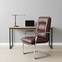 Chaise de bureau exécutive contemporaine confortable en cuir à dossier mi-haut avec structure métallique, design ergonomique pour salles de réunion et ordinateurs