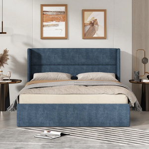 PZCN HOME usine personnalisé bleu clair en lin lits rembourrés cadre de lit Queens tissu de literie pleine grandeur avec rangement relevable - Product Image 1