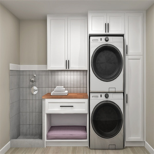 YALIG Armoire de buanderie moderne personnalisée avec panier intégré, meuble de rangement et vanité pour buanderie - Product Image 5