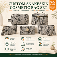 Pochette cosmétique en cuir PU noir et gris effet peau de serpent, trousse de maquillage personnalisable avec logo, organiseur de voyage pour articles de toilette et beauté, OEM ODM