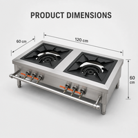 Cuisinière à gaz Wok, cuisinière chinoise, équipement de cuisine commerciale, 2 brûleurs, comptoir en acier inoxydable