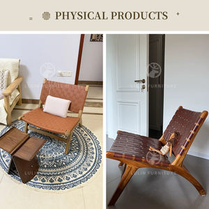 Sillón de Salón Boho de Mediados de Siglo, Tejido a Mano, con Cuero Grueso, Estructura de Madera Maciza de Teca, para Exteriores, Patio, Jardín, <span class=keywords><strong>AU</strong></span> - Product Image 5