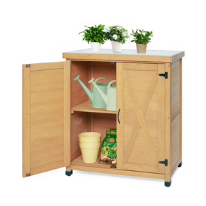 Wooden Outdoor <b>Garden</b> <b>Storage</b> Cabinet Weatherproof <b>Tool</b> Shed Cabinet Slatted Door Yard Organizer - Product Image 2