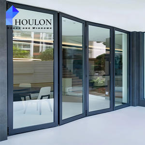 Portes coulissantes pliantes en accordéon à double verre trempé en aluminium et étanchéité à l'air de <span class=keywords><strong>12</strong></span> pieds - Product Image 1