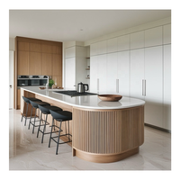 Îlot de cuisine moderne de luxe avec plan de travail stratifié noir mat sans cadre, meuble de cuisine modulaire avec rangement
