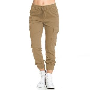 Pantalones Cargo para Mujer con Cuatro Bolsillos, Cintura Elástica con Cordón, Pantalones Casuales Deportivos con Dobladillo Elástico - Product Image 1