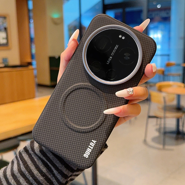 Titanium gray large hole lens magnetic grid pattern phone case suitable for Xiaomi 17ultra, 15ultra, 14ultra, 13ultra