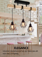 Lustre industriel en bois Znamhee, lampe suspendue à 3 lumières, E27, métal noir, style nordique, éclairage de plafond pour salon, salle à manger
